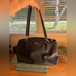 Coach Black Leather Shoulder Bag with Gold Hardware